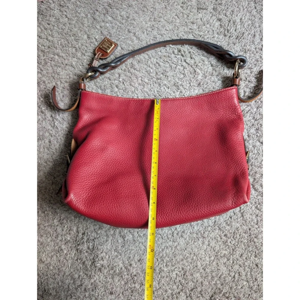 Dooney & Bourke, Red Pebbled Leather Hobo Bag, Slouchy, Brown Braided Strap